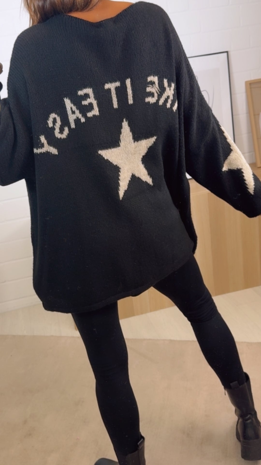 ultra oversize Strick Pullover " Take It Easy " / schwarz - beige Art. 12520