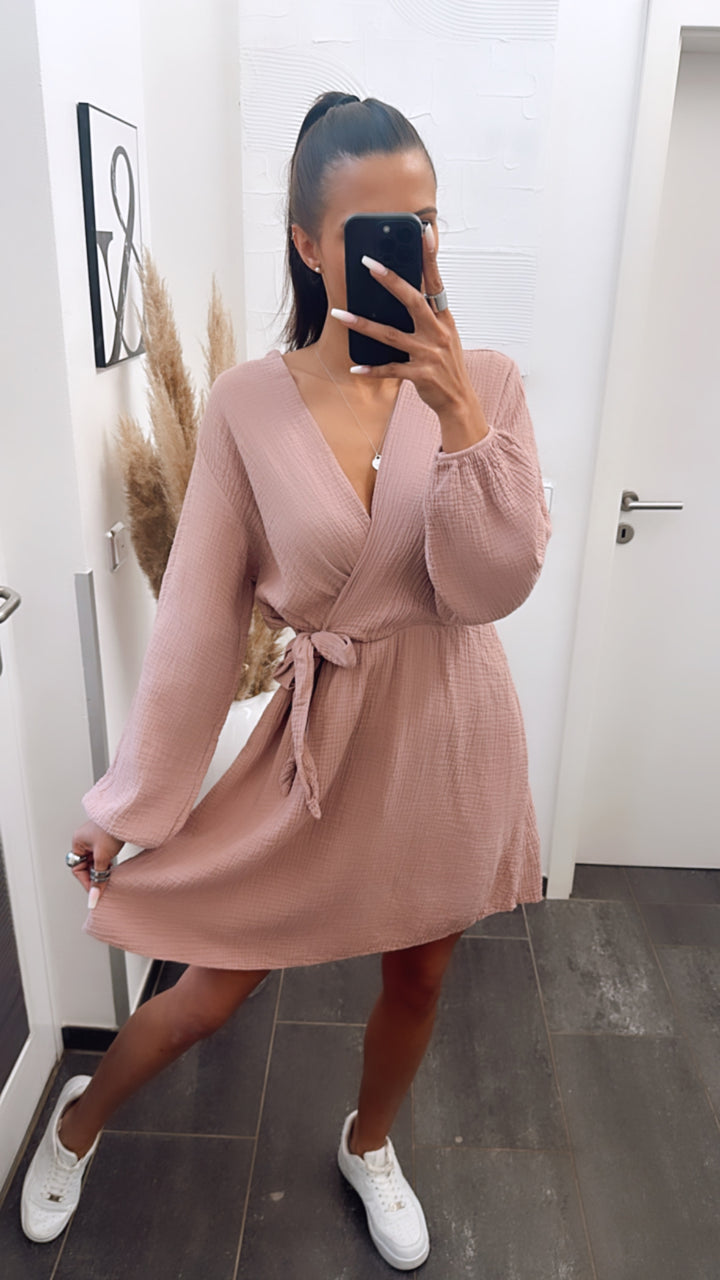 Musselin Kleid in Wickeloptik / altrosa Art. 5847