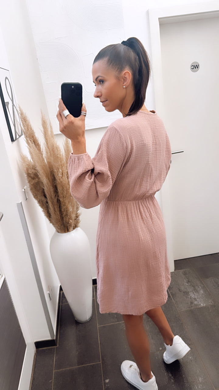 Musselin Kleid in Wickeloptik / altrosa Art. 5847