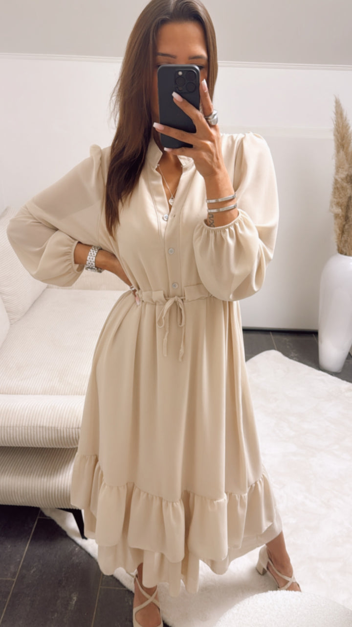 (Maxi-) schickes Kleid mit verstellbarer Taille / beige Art. 9694