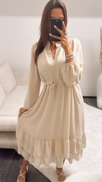 (Maxi-) schickes Kleid mit verstellbarer Taille / beige Art. 9694