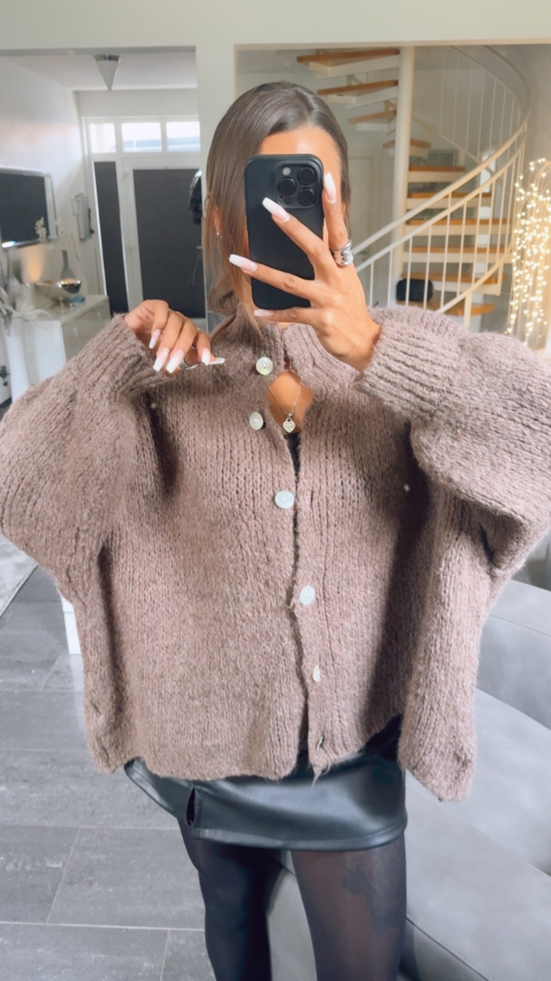 PERLMUTT KNÖPFE Kuschel Cardigan / braun meliert Art. 12363
