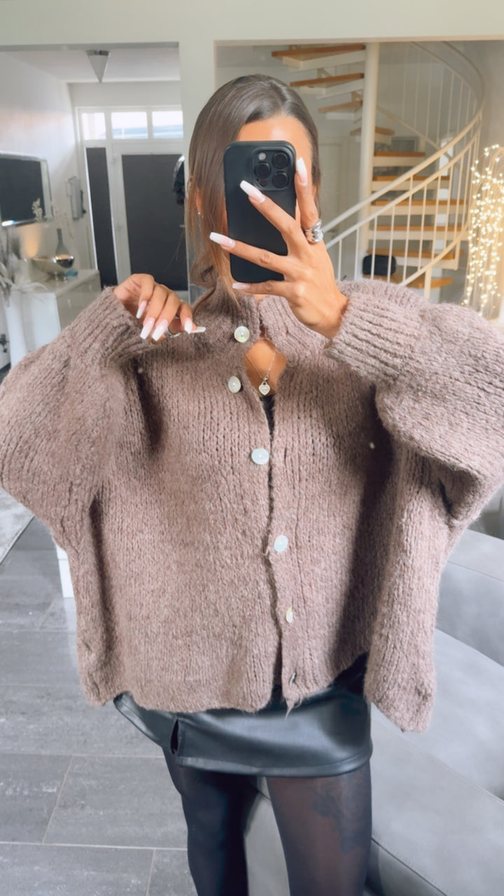 PERLMUTT KNÖPFE Kuschel Cardigan / braun meliert Art. 12363