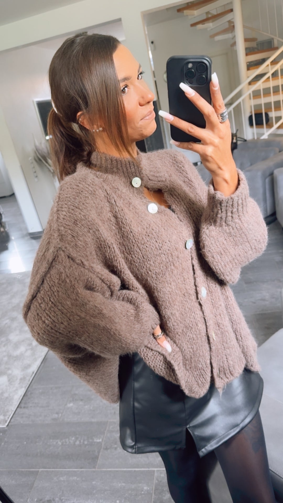 PERLMUTT KNÖPFE Kuschel Cardigan / braun meliert Art. 12363
