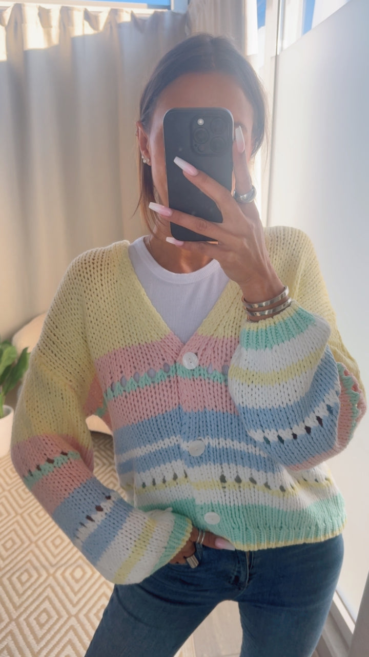 mehrfarbiger Strick Cardigan mit Knöpfen / Bonbon Farben Art. 10723