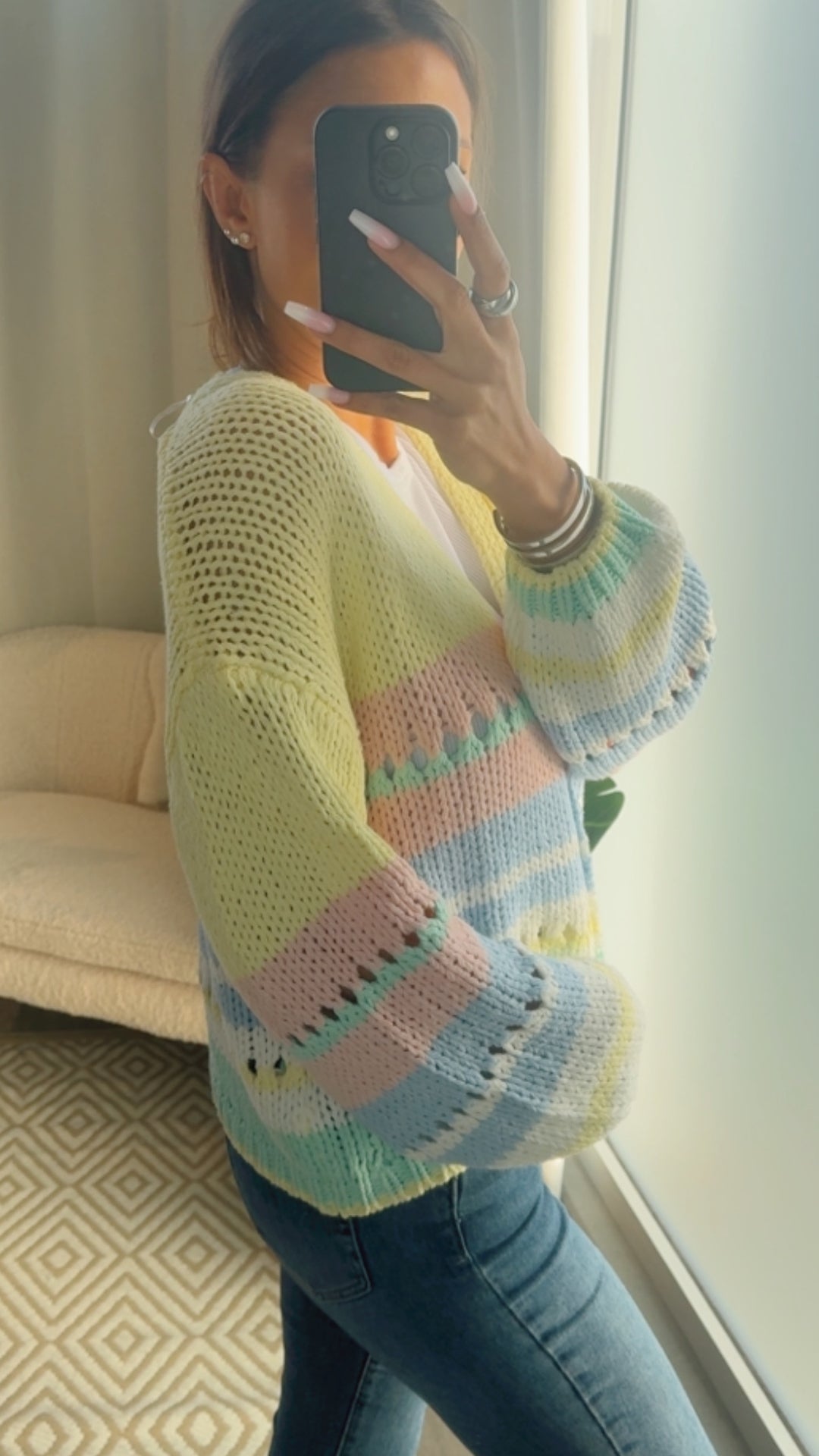 mehrfarbiger Strick Cardigan mit Knöpfen / Bonbon Farben Art. 10723