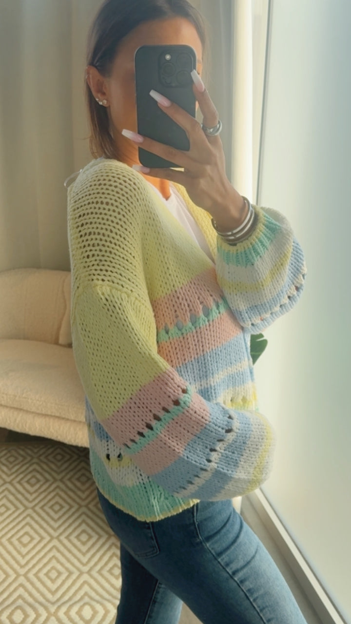 mehrfarbiger Strick Cardigan mit Knöpfen / Bonbon Farben Art. 10723