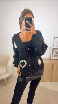 HERZEN Cardigan mit bunten Knöpfen / schwarz - beige Art. 12538