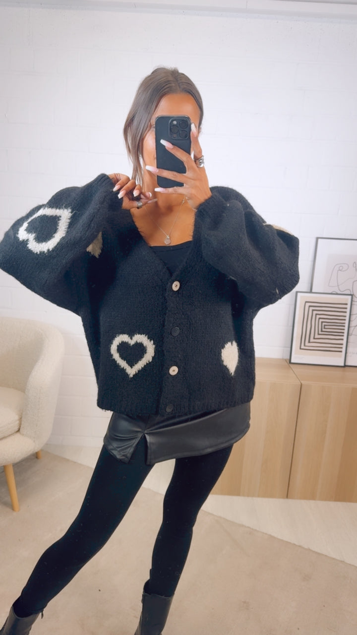 HERZEN Cardigan mit bunten Knöpfen / schwarz - beige Art. 12538
