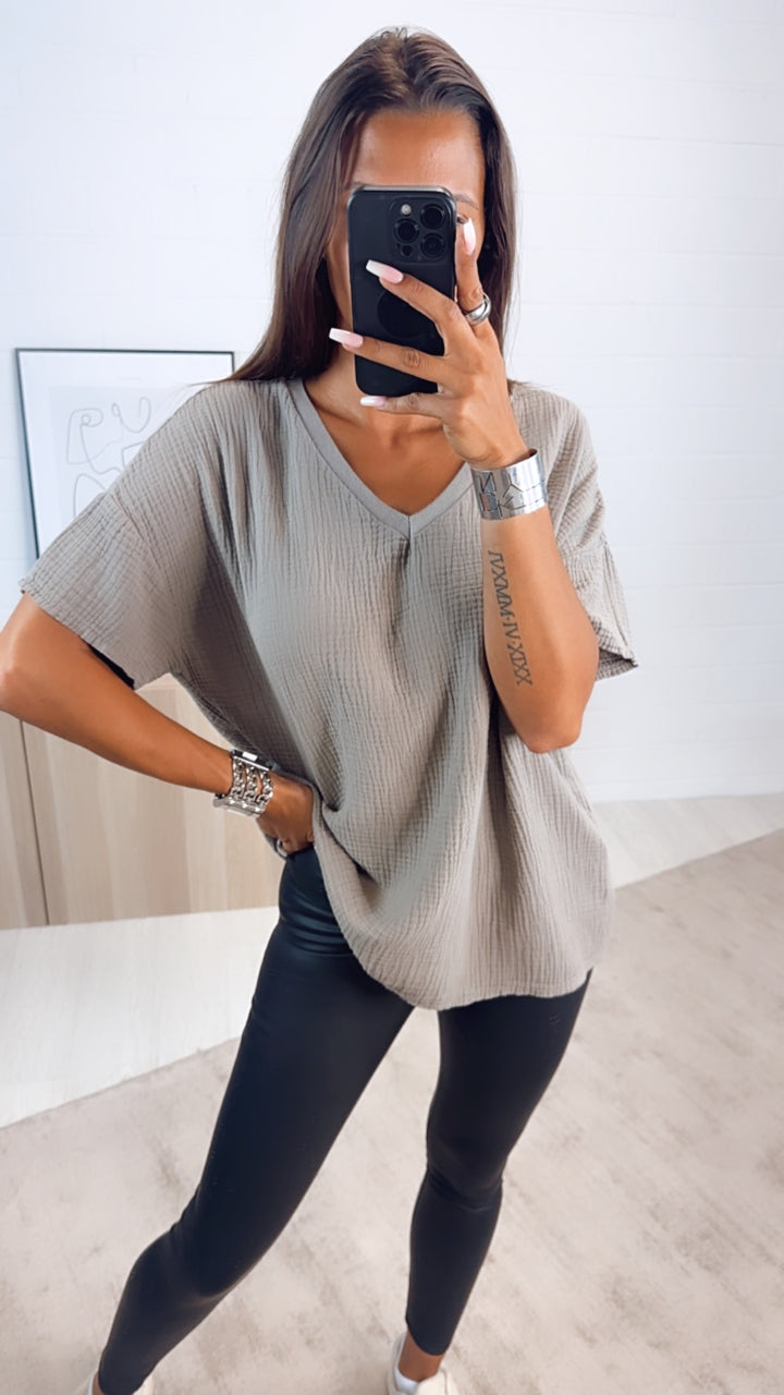 Musselin T-shirt, weiter Schnitt / schlamm Art. 6792