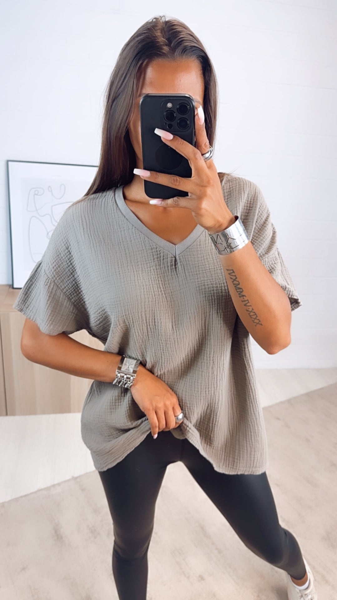 Musselin T-shirt, weiter Schnitt / schlamm Art. 6792