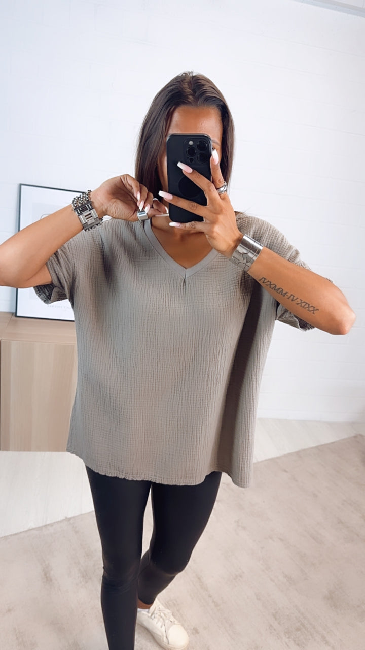 Musselin T-shirt, weiter Schnitt / schlamm Art. 6792