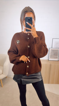 Strick Cardigan mit Leo Herz / schoko braun Art. 12529