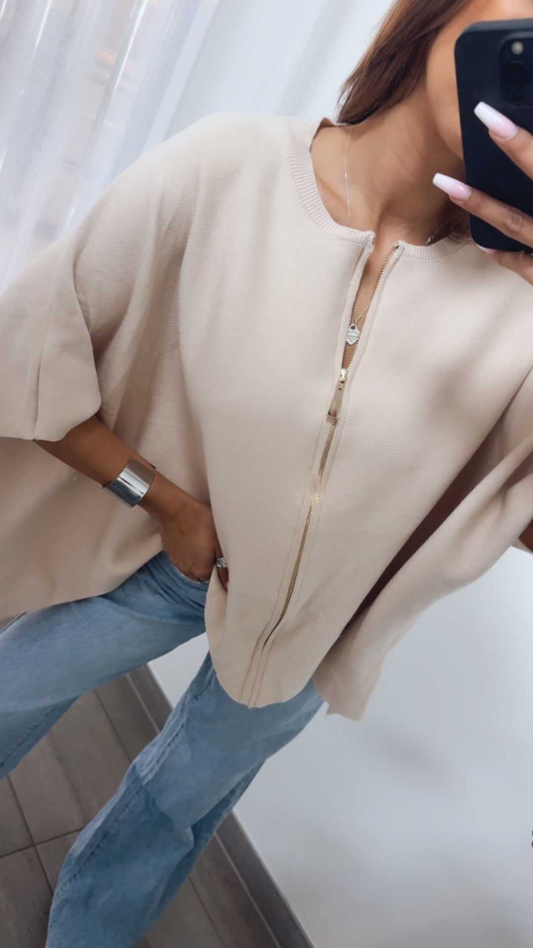 ärmelloser Cardigan mit Reißverschluss / beige Art. 14277