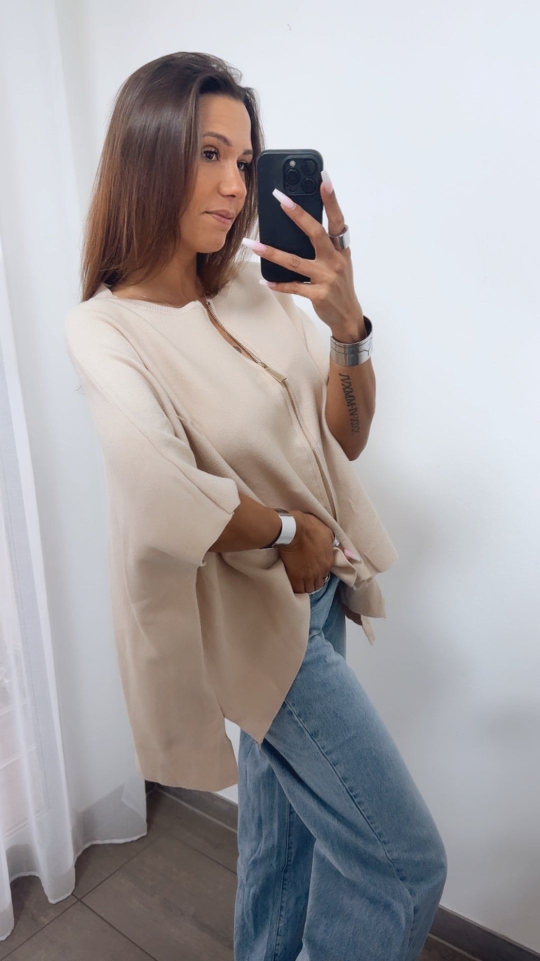 ärmelloser Cardigan mit Reißverschluss / beige Art. 14277