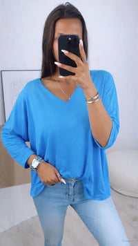 lockeres Langarm Oberteil mit V-Ausschnitt / Azur blau   Art. 5431