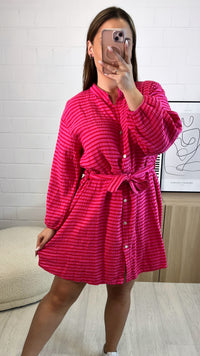GESTREIFTES Musselin Kleid / pink - rot Art. 9724