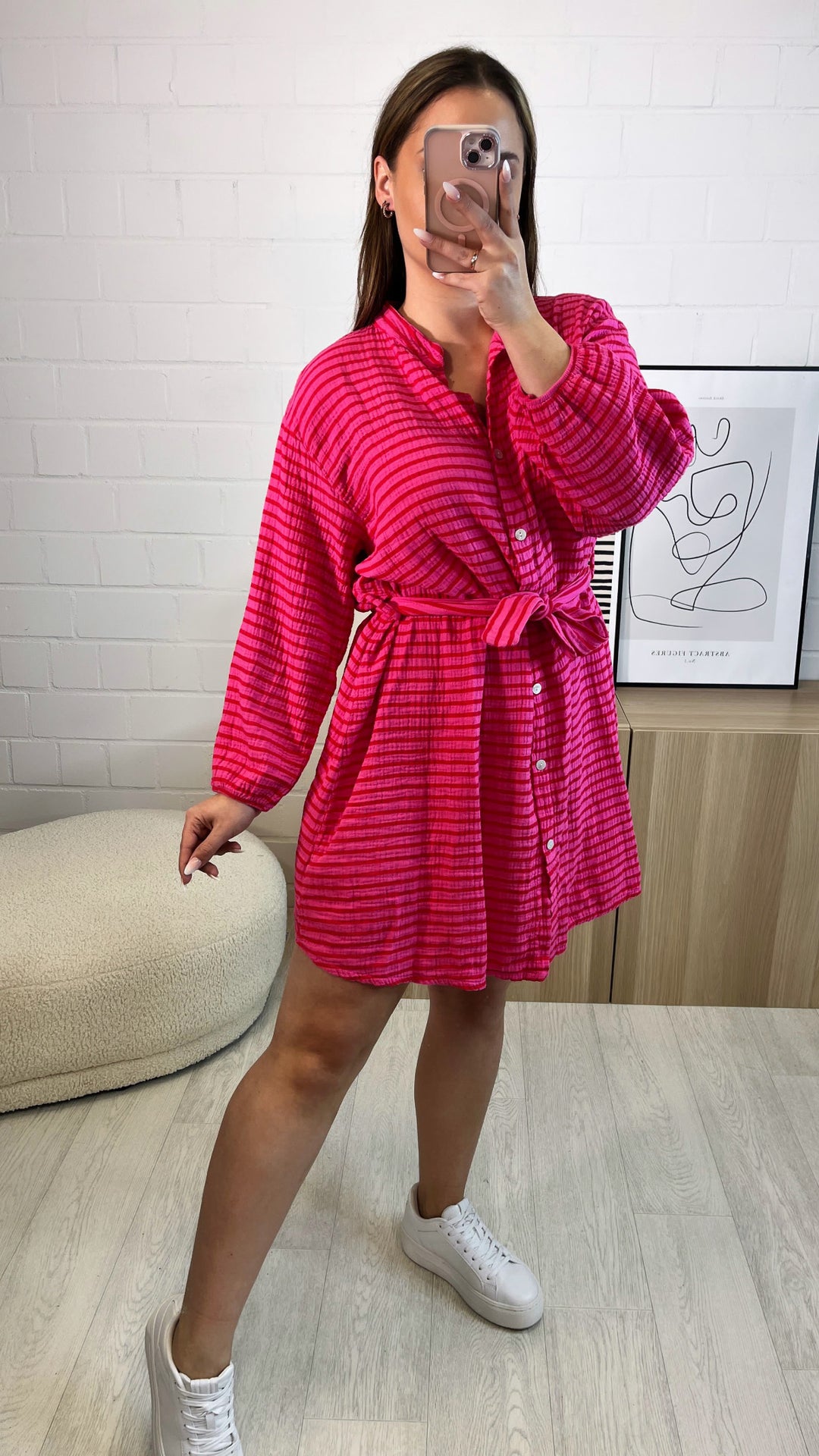 GESTREIFTES Musselin Kleid / pink - rot Art. 9724