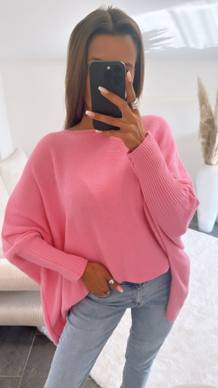 ultra weicher Pullover mit Fledermausärmeln / pink Art. 9726