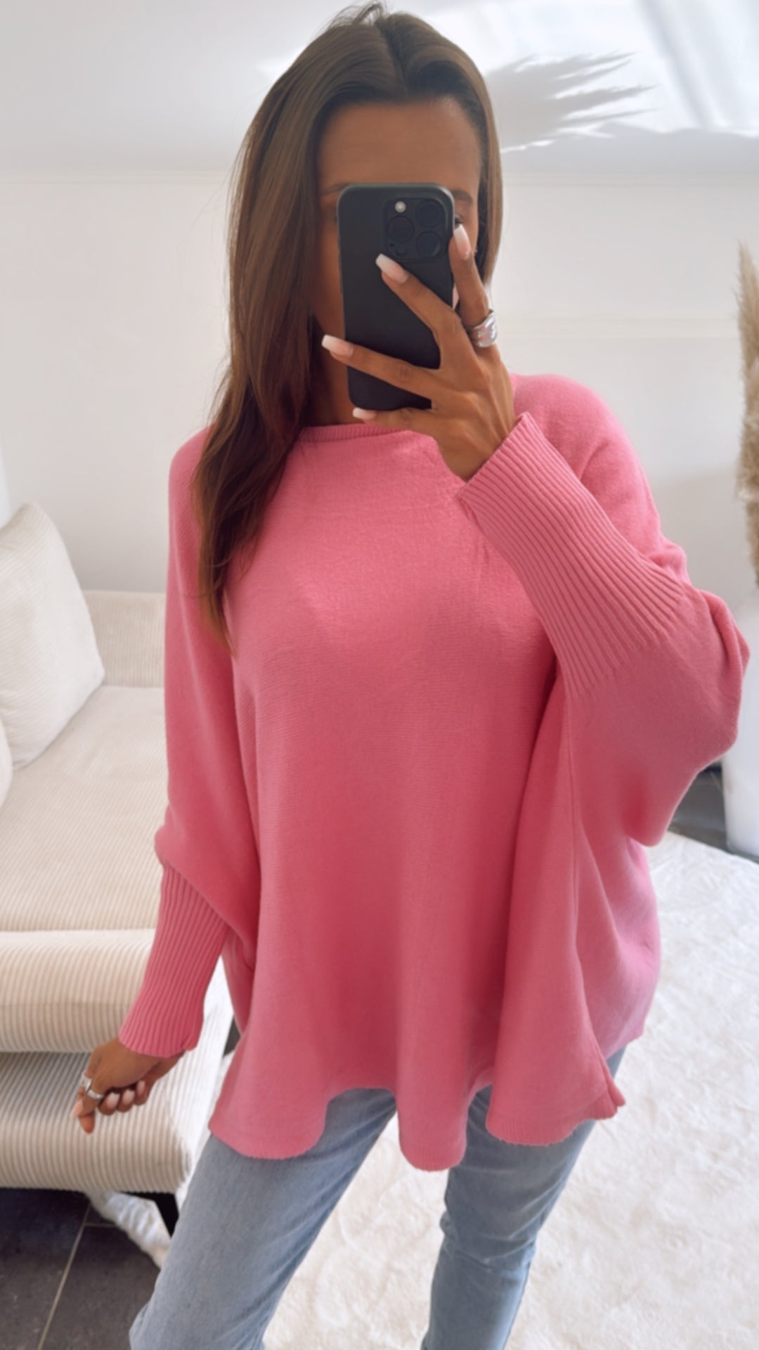 ultra weicher Pullover mit Fledermausärmeln / pink Art. 9726