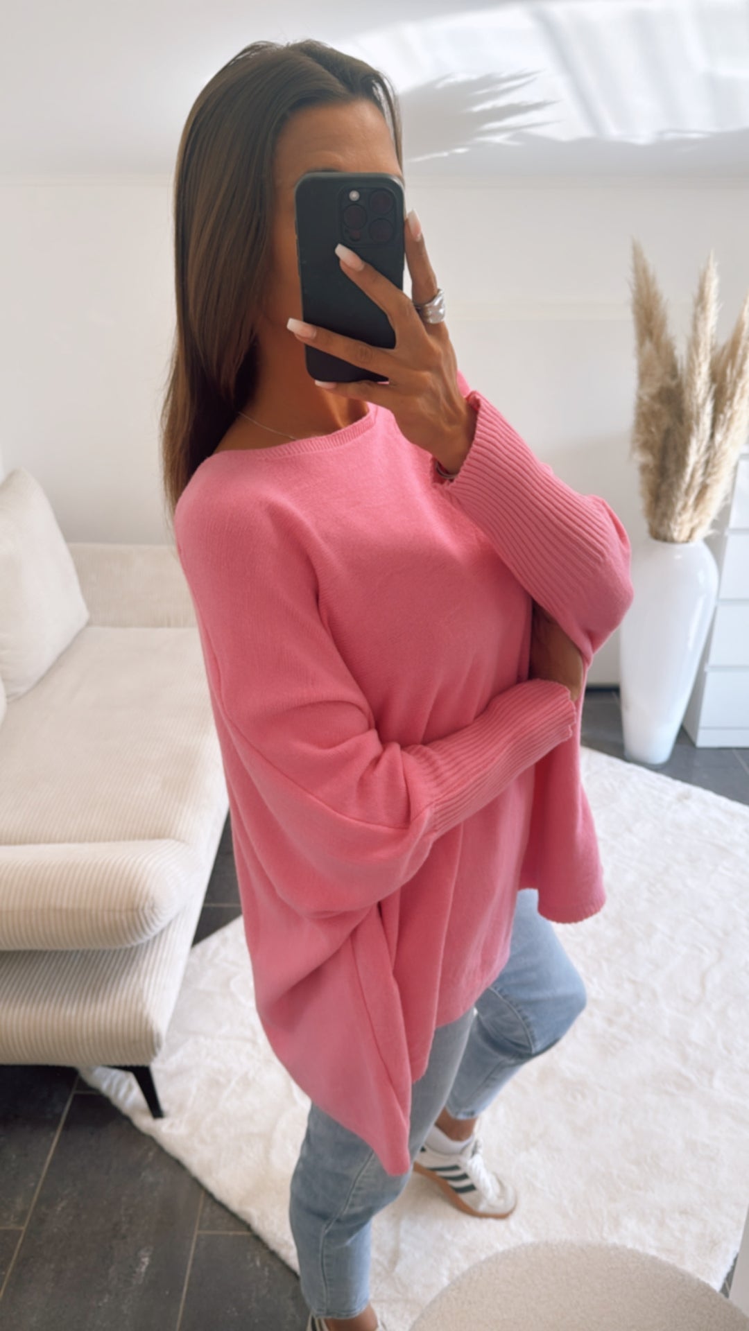 ultra weicher Pullover mit Fledermausärmeln / pink Art. 9726