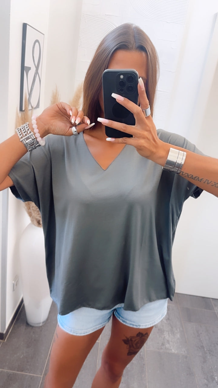 T-shirt Oberteil mit V-Ausschnitt / dunkel grau Art. 7278