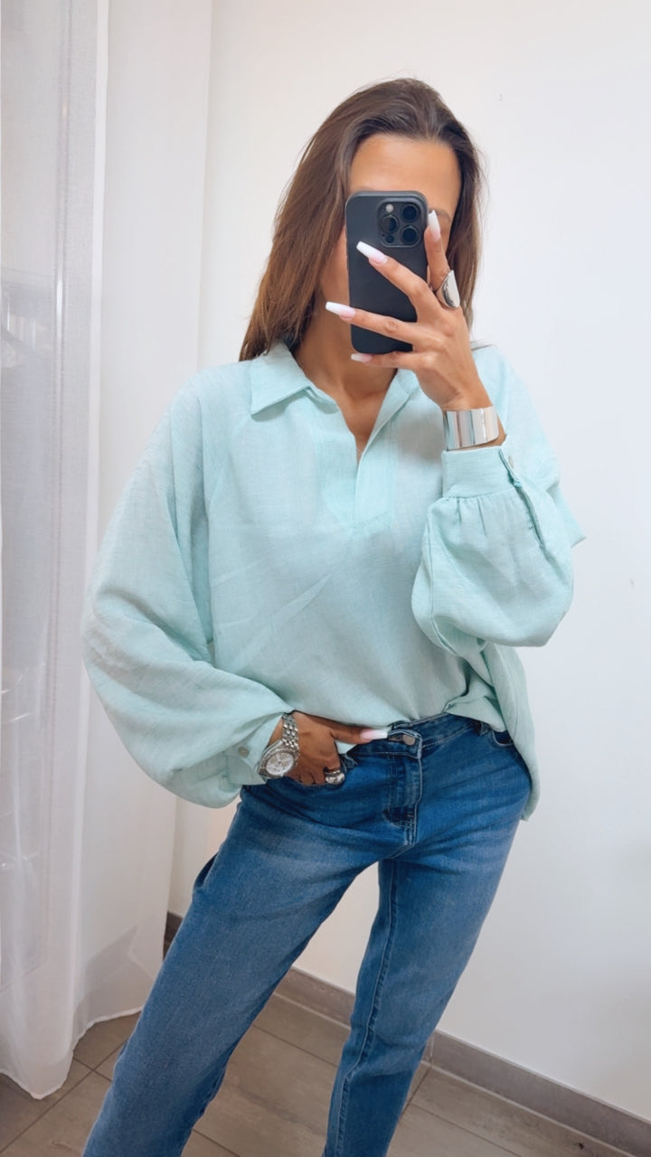 Oversize Blusen Oberteil 
 mit Kragen / mint Art. 14256