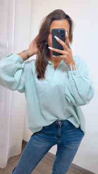Oversize Blusen Oberteil 
 mit Kragen / mint Art. 14256