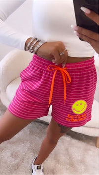 Smiley Streifen Shorts mit neon Akzenten / pink - neon pink Art.15613