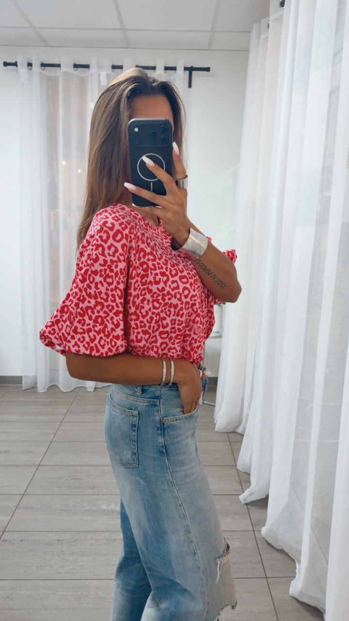 LEO Crop Ballon Oberteil / rot-rosa Art. 15821
