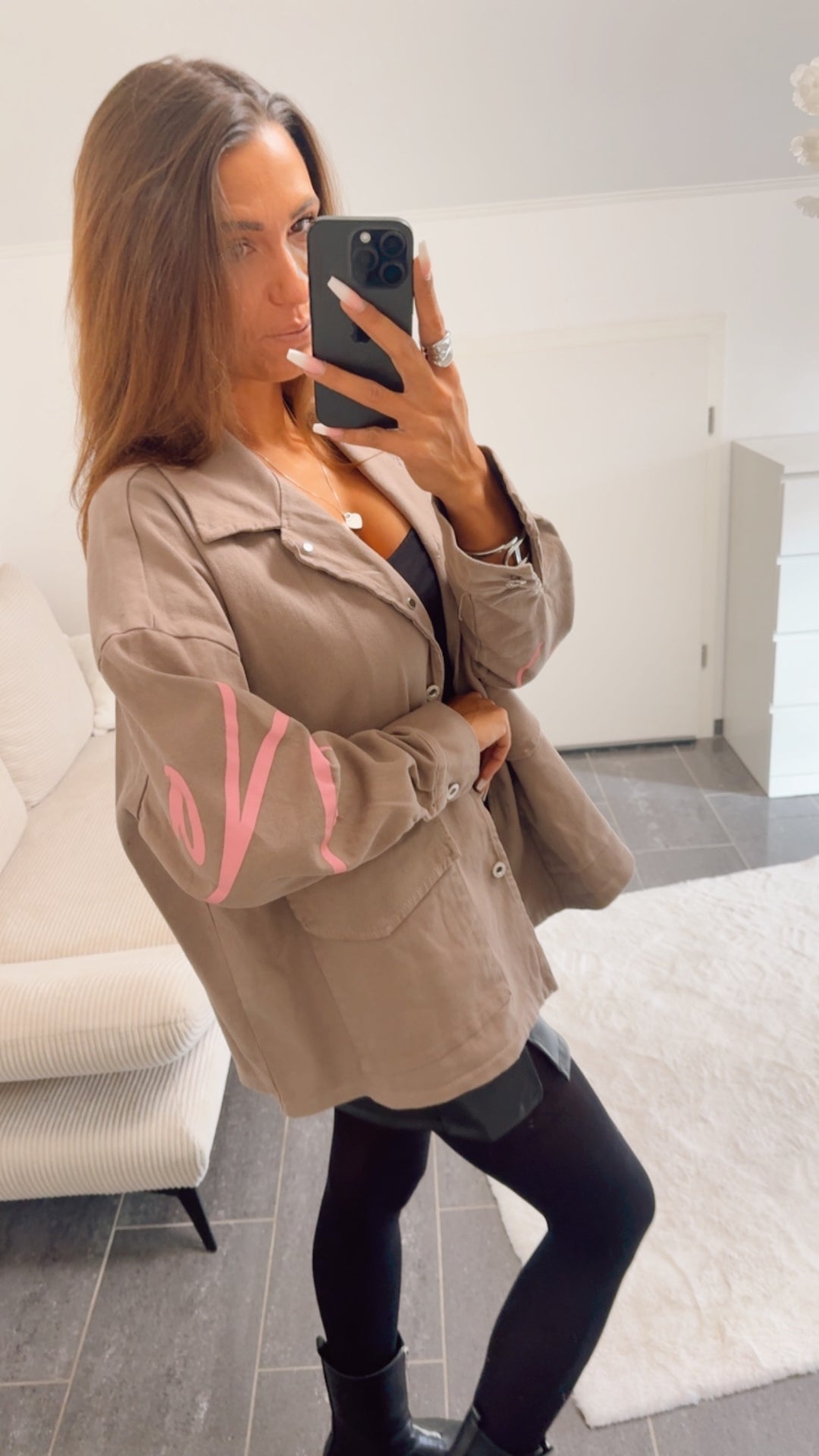 Jeans Hemd Jacke " Namaste " / taupe - rosa Art. 12670