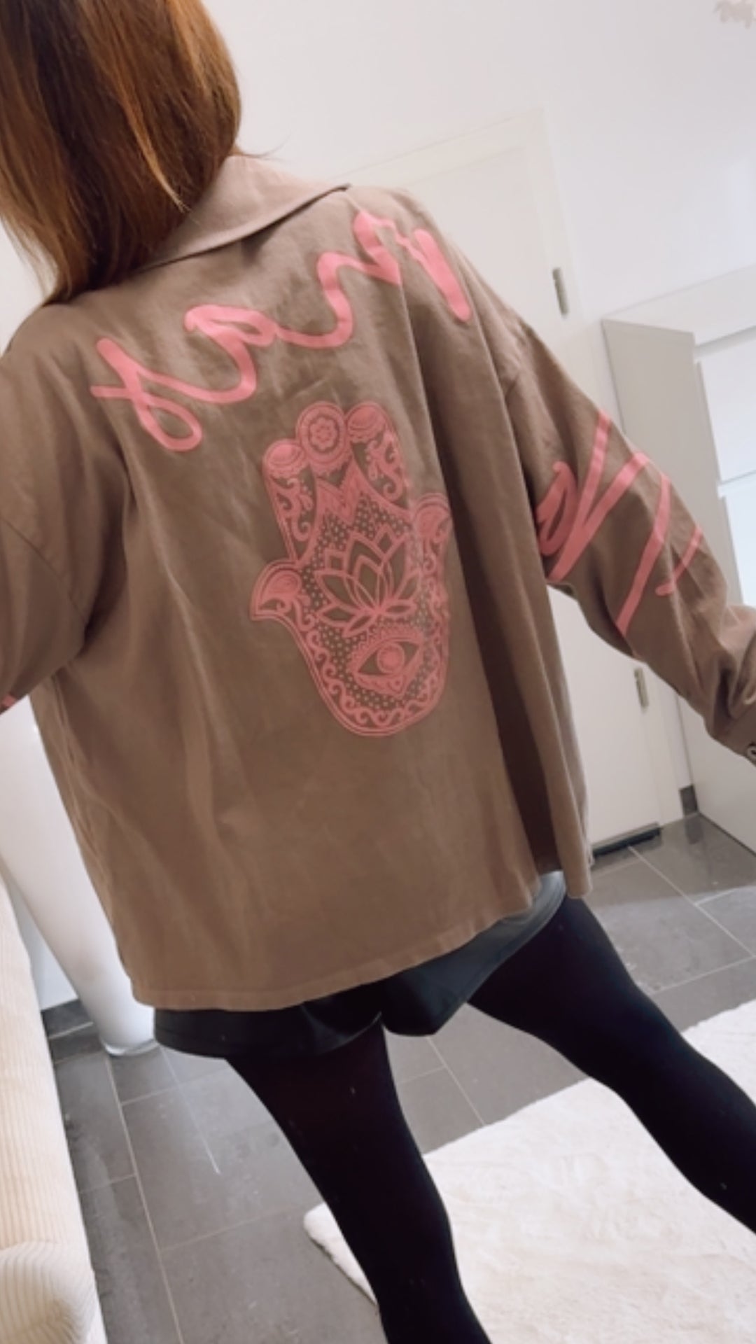 Jeans Hemd Jacke " Namaste " / taupe - rosa Art. 12670