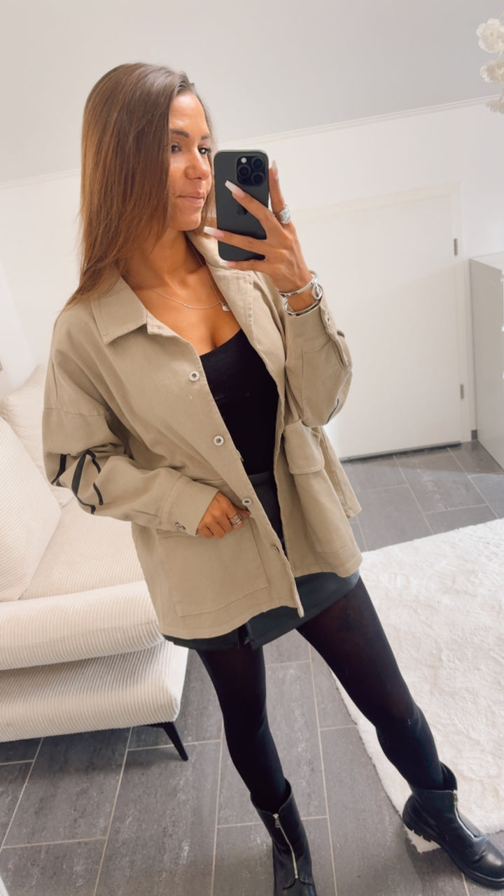Jeans Hemd Jacke " Namaste " / dunkel beige - schwarz Art. 12669