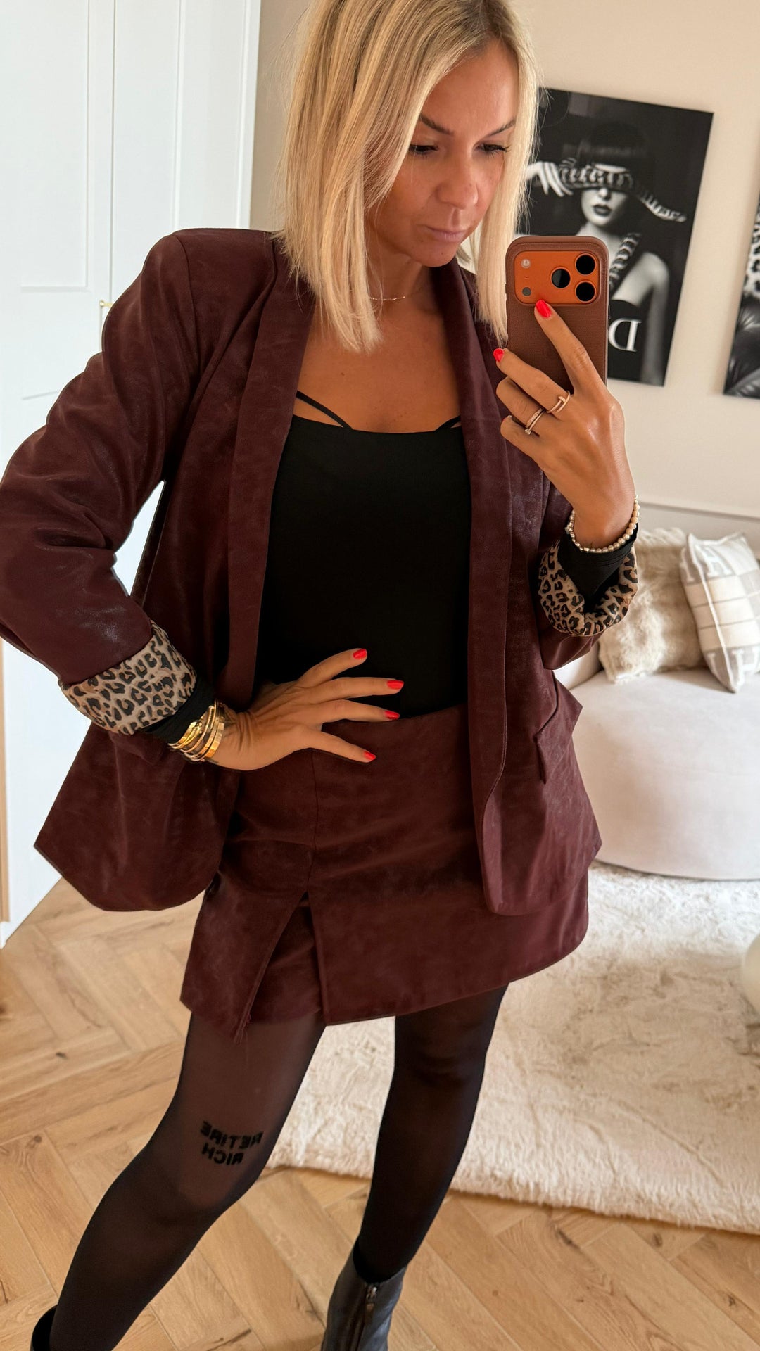 SMOKE LEDEROPTIK Blazer mit Leo Akzenten, Schimmeroptik / bordeaux rot Art. 12675