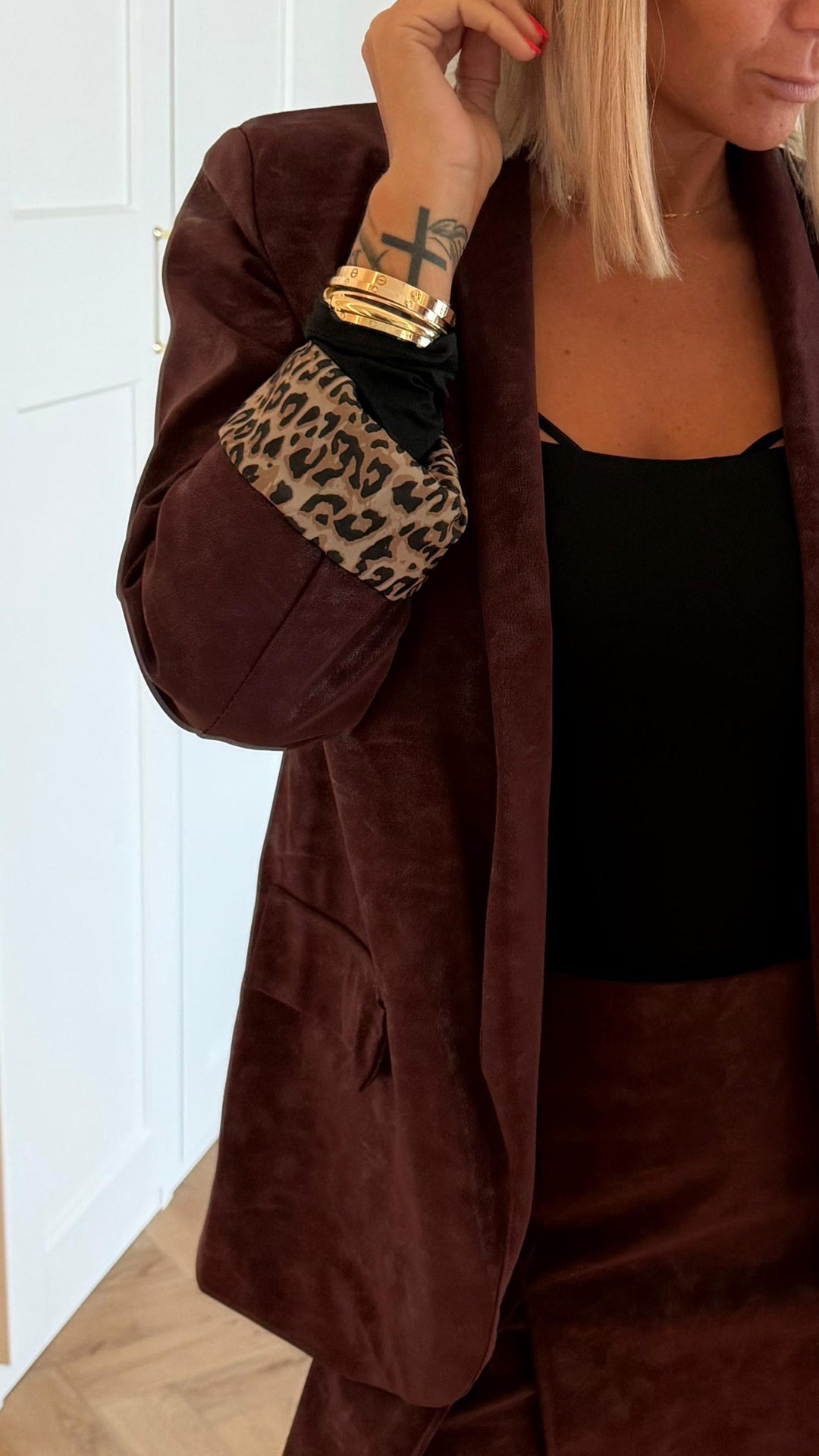 SMOKE LEDEROPTIK Blazer mit Leo Akzenten, Schimmeroptik / bordeaux rot Art. 12675