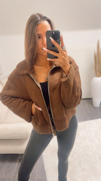 Jacke mit Teddy Akzenten / schoko braun Art. 12682