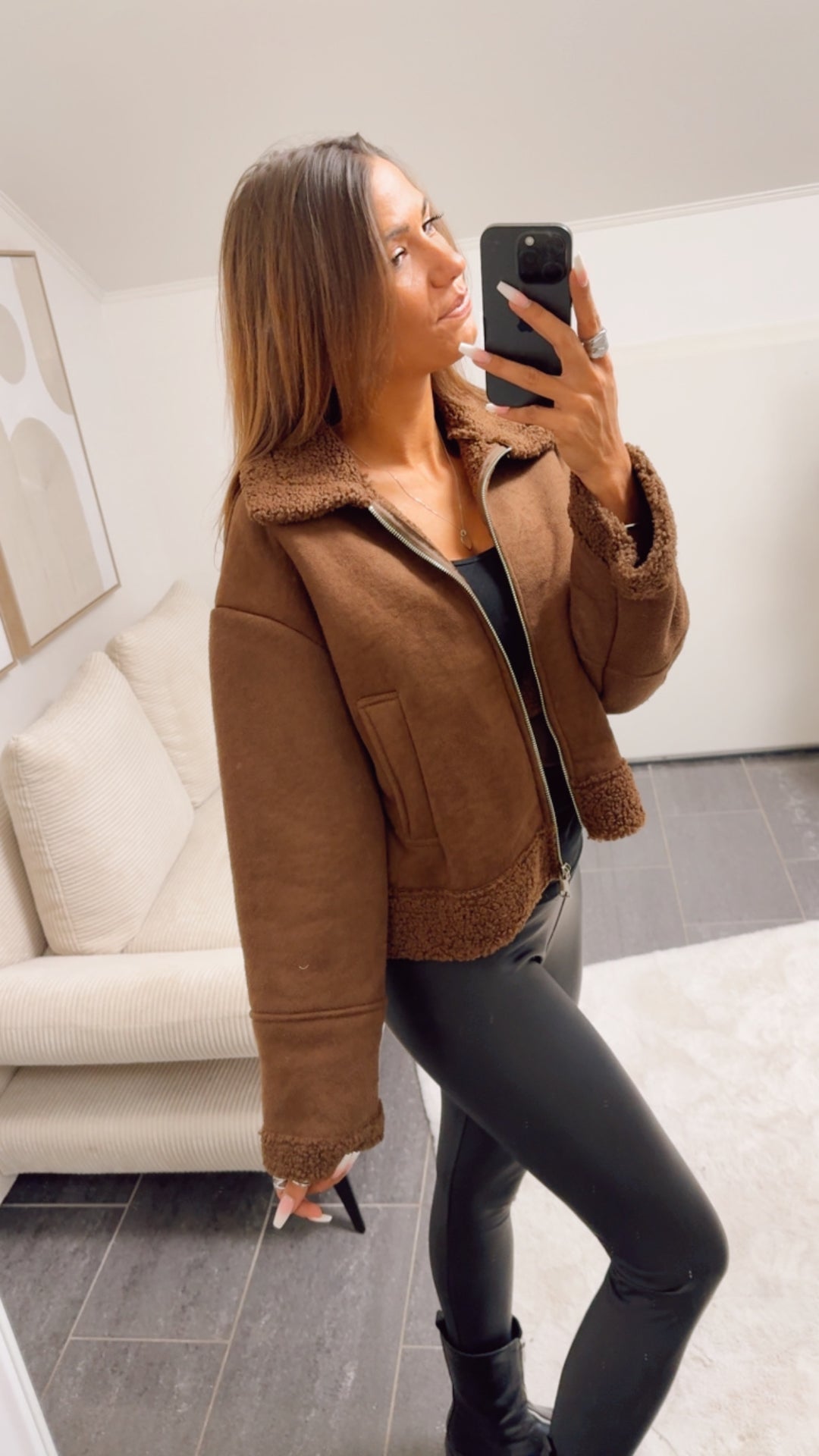 Jacke mit Teddy Akzenten / schoko braun Art. 12682