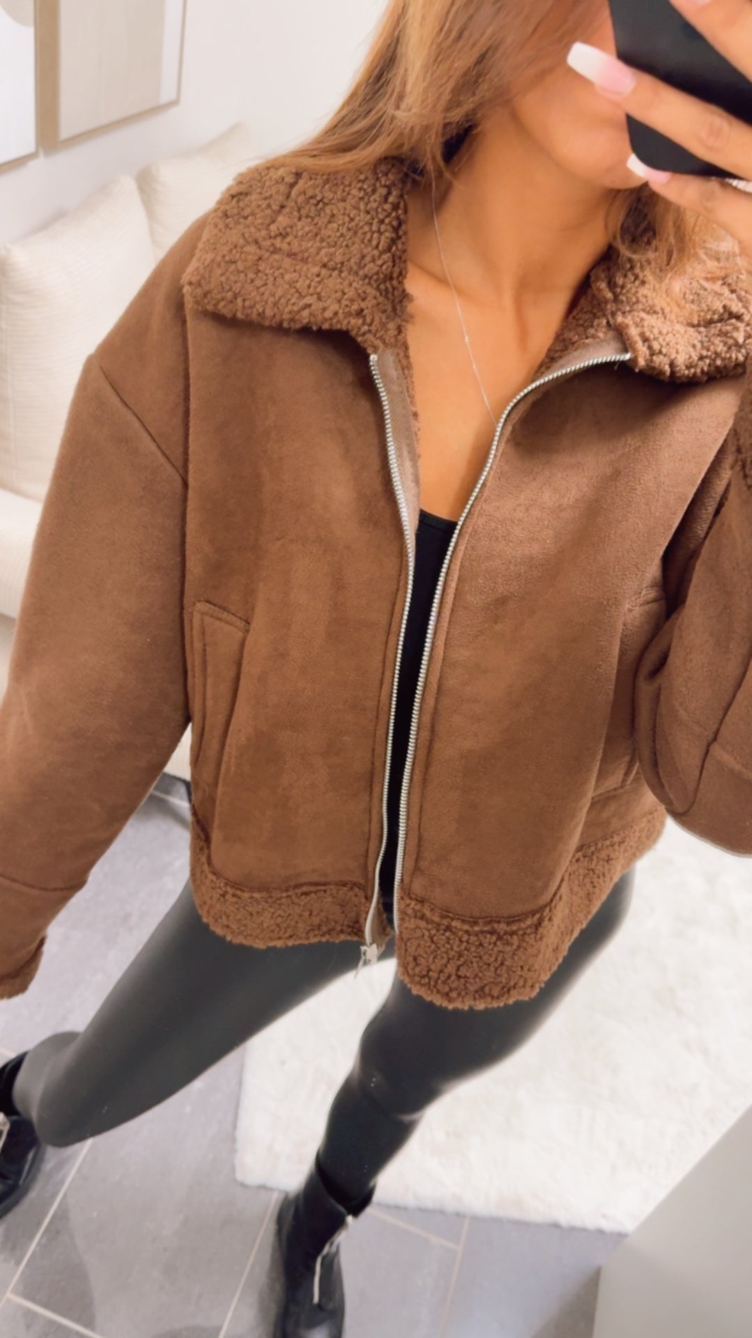 Jacke mit Teddy Akzenten / schoko braun Art. 12682