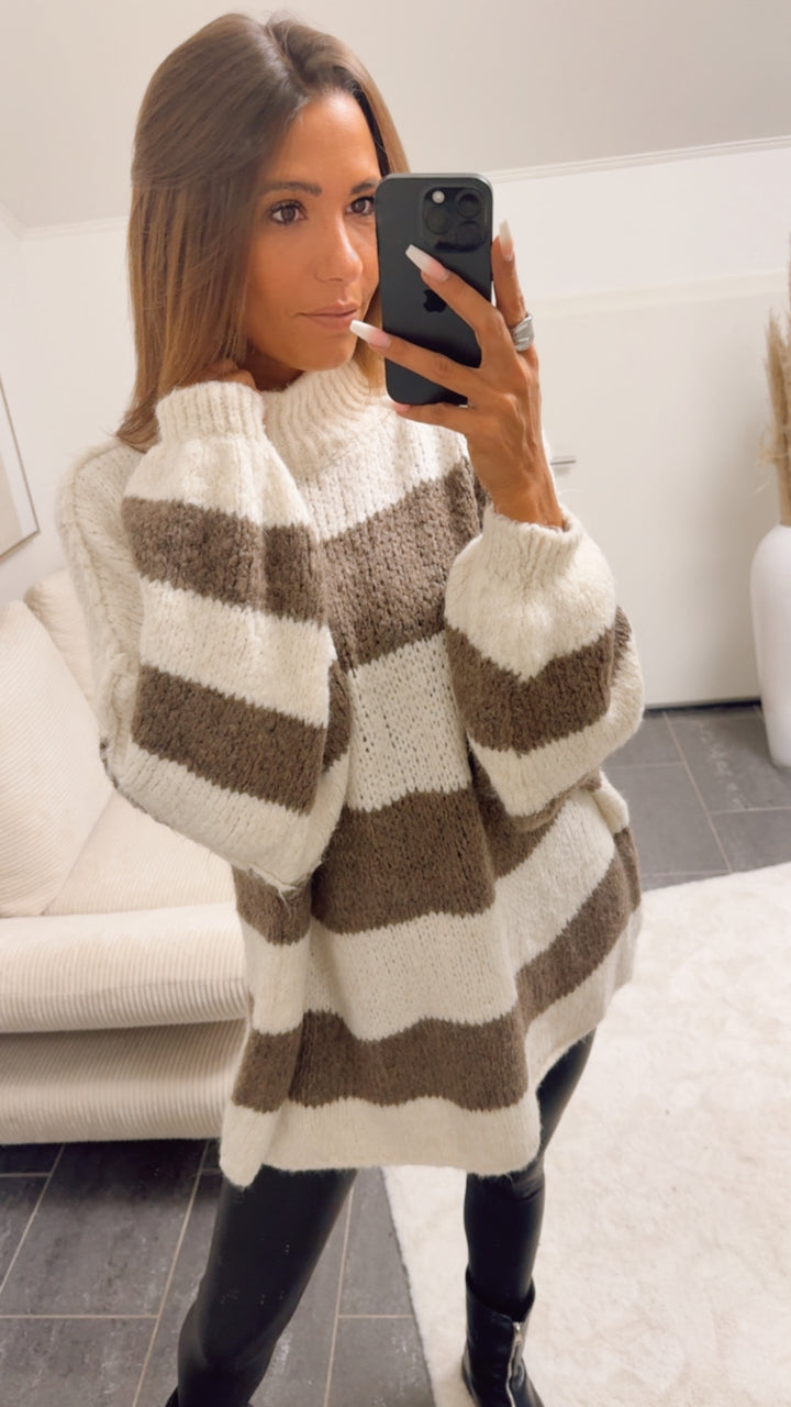 STREIFEN Ultra Oversize Kuschel - Pullover / creme - braun meliert Art. 12652