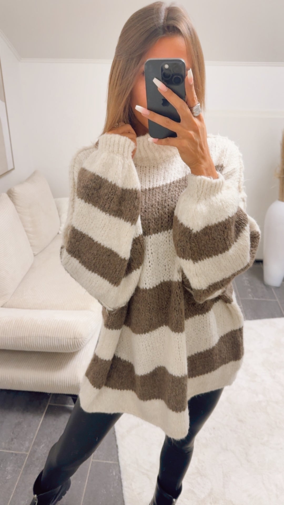 STREIFEN Ultra Oversize Kuschel - Pullover / creme - braun meliert Art. 12652