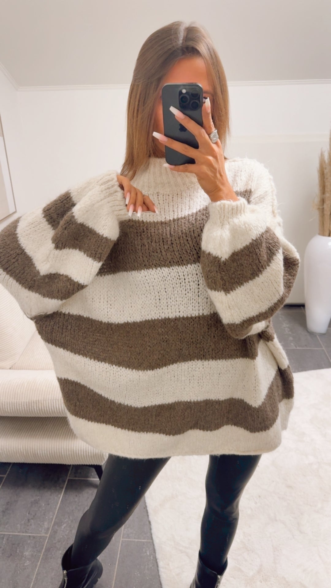 STREIFEN Ultra Oversize Kuschel - Pullover / creme - braun meliert Art. 12652