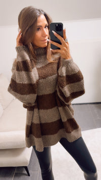 STREIFEN Ultra Oversize Kuschel - Pullover / braun meliert - dunkel braun Art. 12653