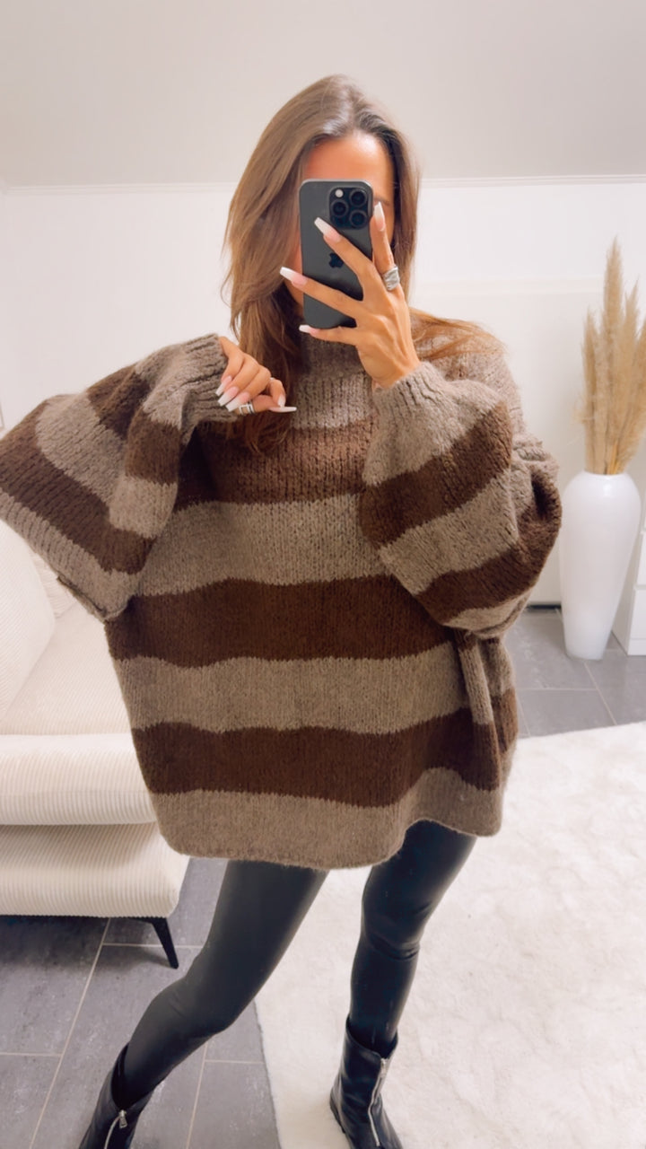 STREIFEN Ultra Oversize Kuschel - Pullover / braun meliert - dunkel braun Art. 12653