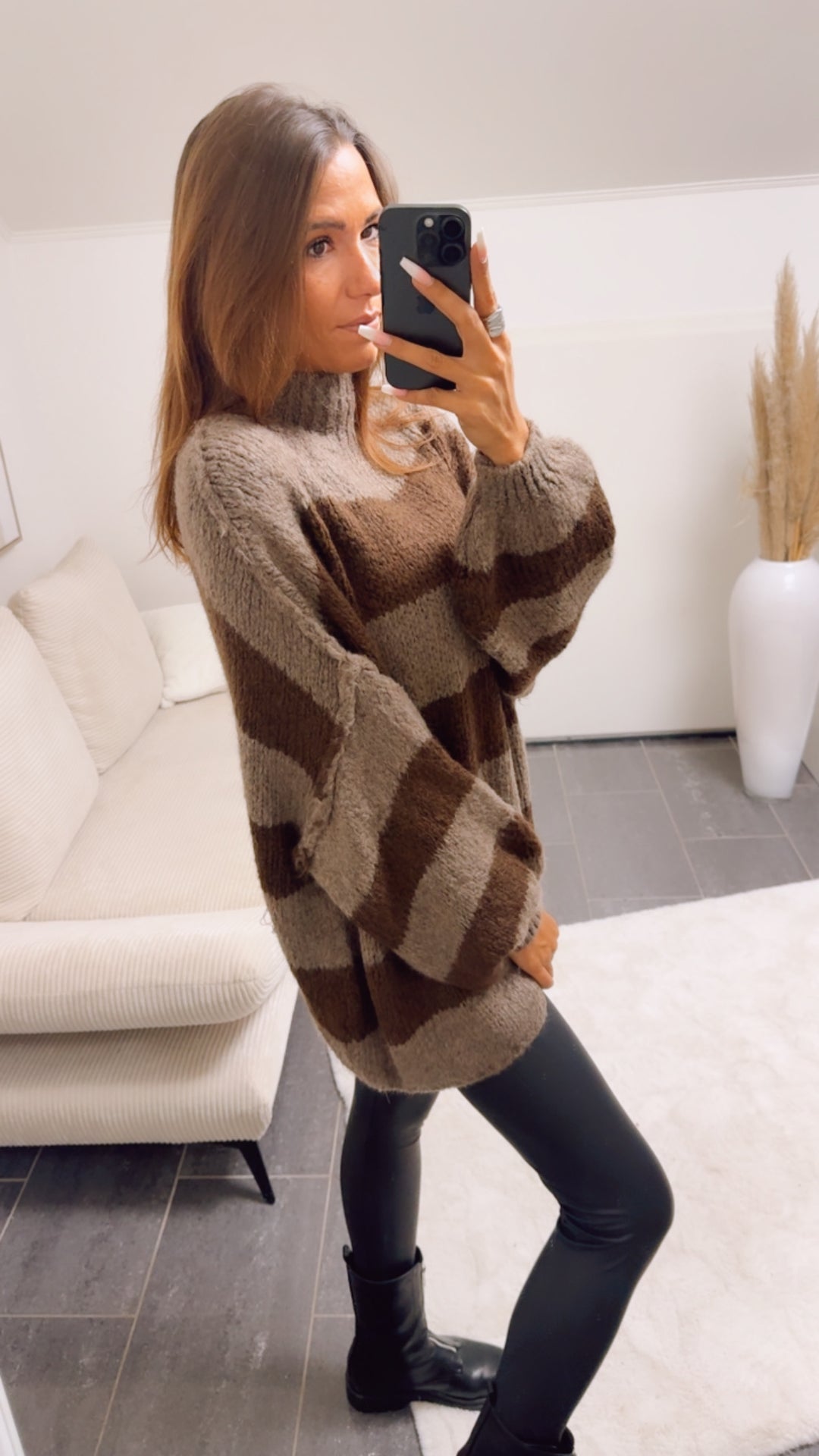 STREIFEN Ultra Oversize Kuschel - Pullover / braun meliert - dunkel braun Art. 12653