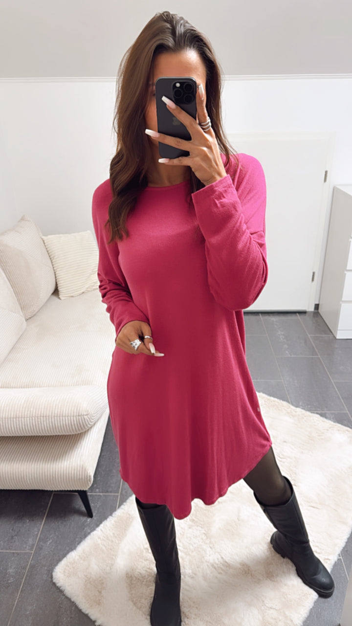 schlichtes Langarm Hängerchen Kleid / magenta Art. 8326