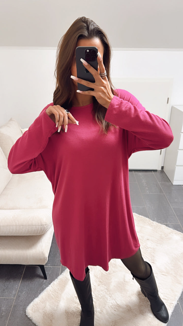 schlichtes Langarm Hängerchen Kleid / magenta Art. 8326