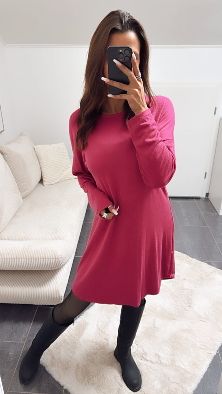 schlichtes Langarm Hängerchen Kleid / magenta Art. 8326