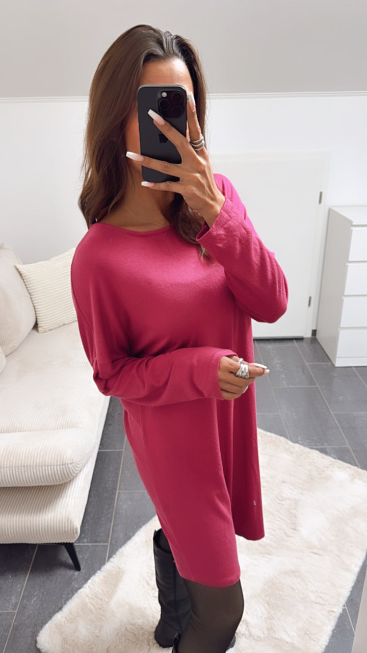 schlichtes Langarm Hängerchen Kleid / magenta Art. 8326