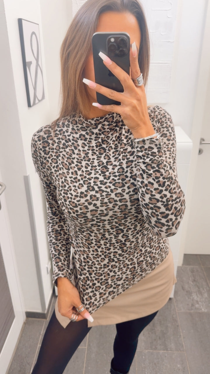 LEO Rollkragen Oberteil / dunkel beige - taupe - schwarz Art. 12703