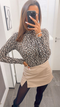 LEO Rollkragen Oberteil / dunkel beige - taupe - schwarz Art. 12703